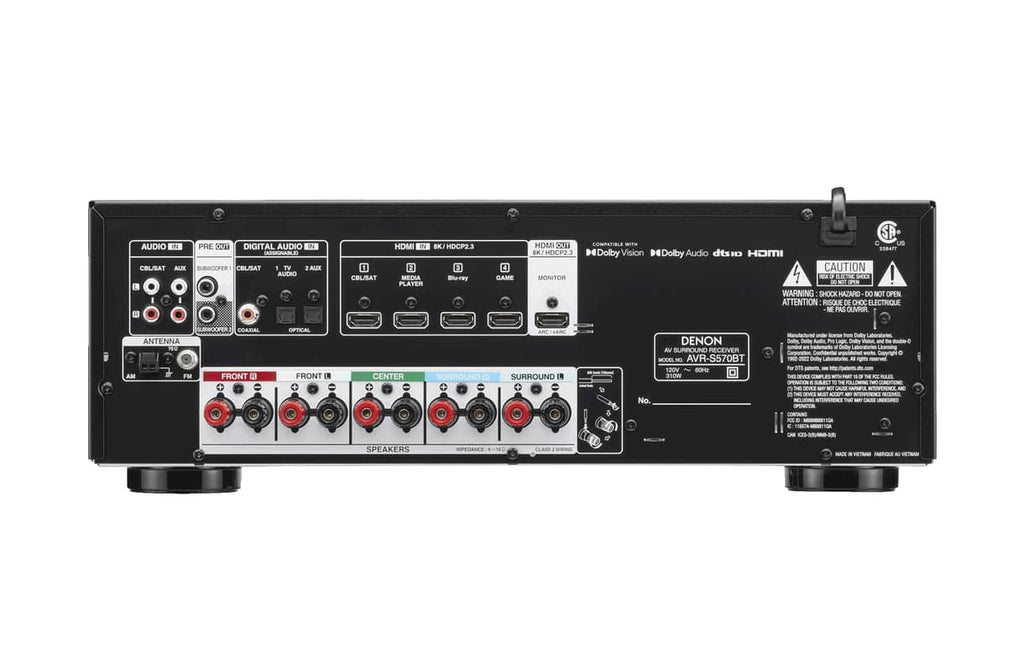 AVR-S570BT Denon Receiver AV 5.2 Ch. 70W 8K, video 8K.