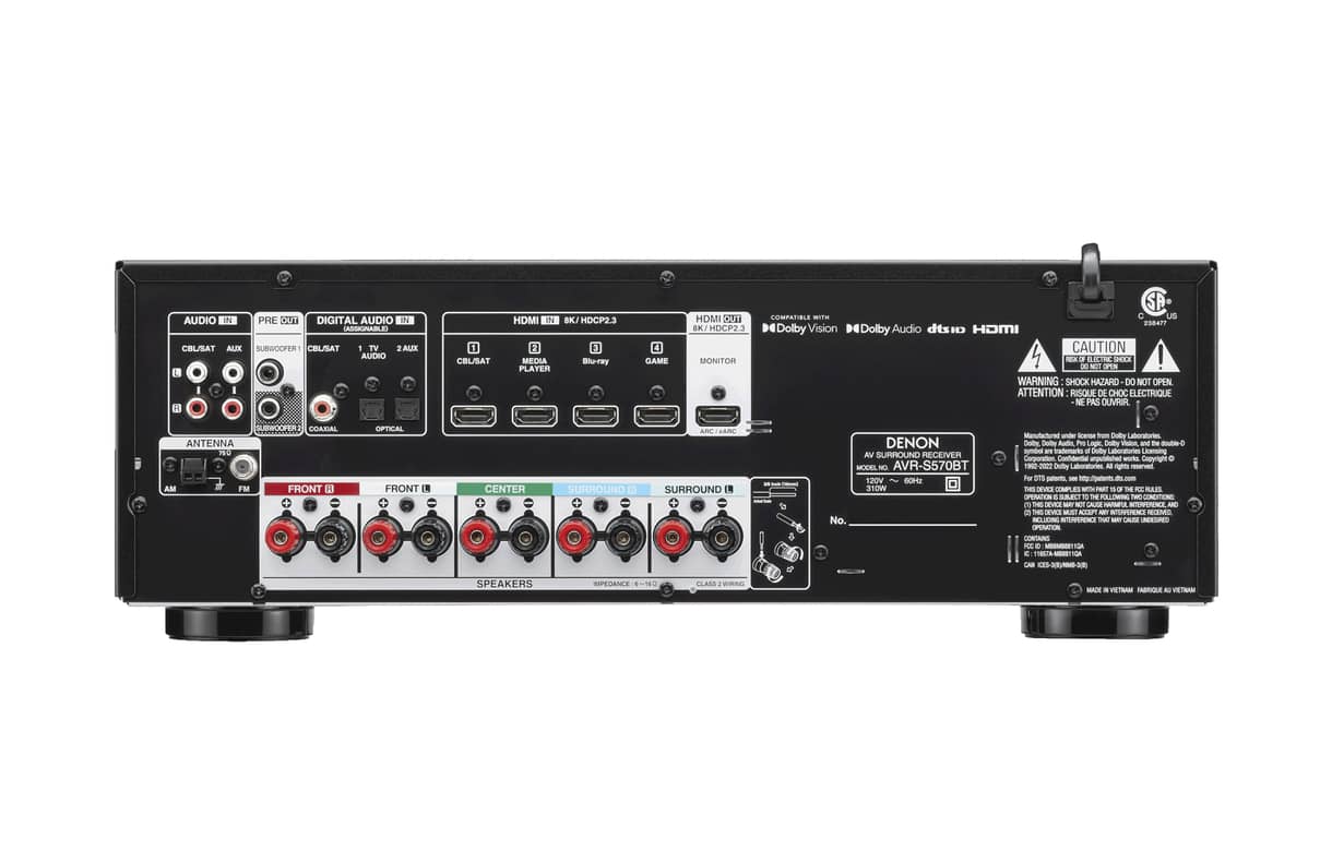 AVR-S570BT Denon Receiver AV 5.2 Ch. 70W 8K, video 8K.